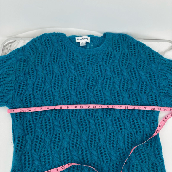 Vintage Mohair Women’s Sweater Size L Open Knit Crew Neck Blue Boho Feminine - Picture 5 of 10